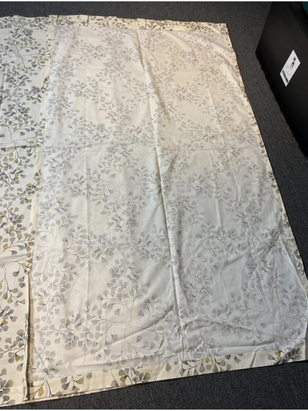 WEST ELM Pair/Set of 2 Ivory Leaf Print Curtain Panels Cotton 48